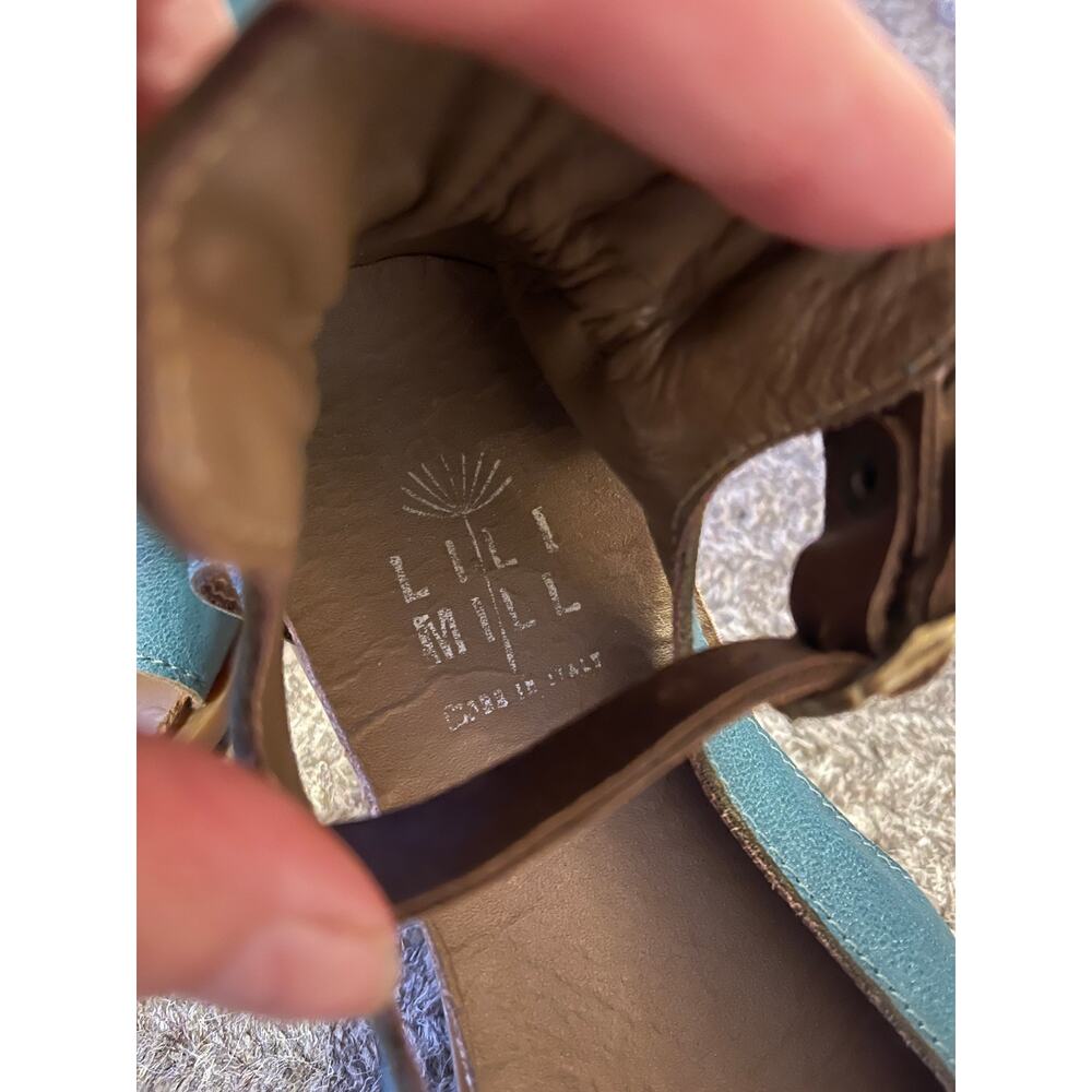 Anthropologie x Lili 7 Mill Italian Leather MUSK Sandals $289 Flats Teal Blue - Picture 7 of 8